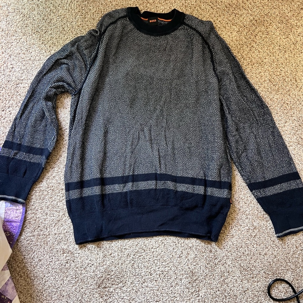 Boss Gray and Black Crewneck Sweater